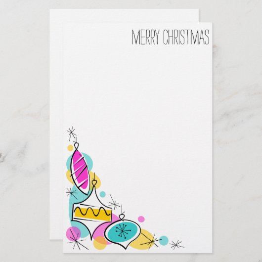 Retro Tree Baubles Corner-kerstaire Briefpapier (Voorkant / Achterkant)