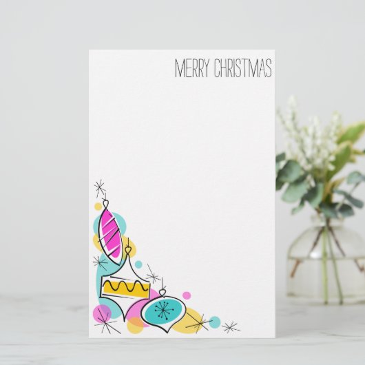 Retro Tree Baubles Corner-kerstaire Briefpapier (Staand voorkant)