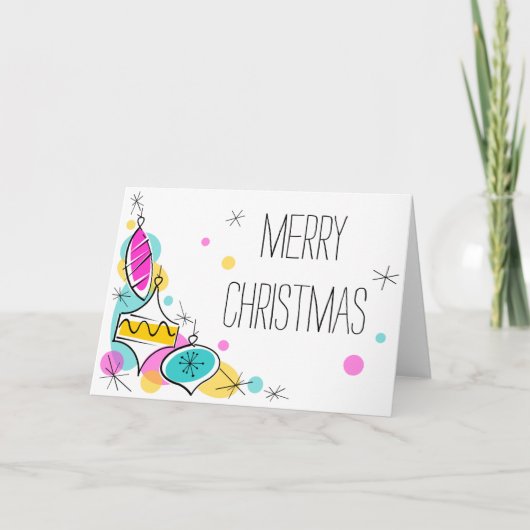 Retro Tree Baubles Corner-kerstkaart Feestdagen Kaart (Voorkant)