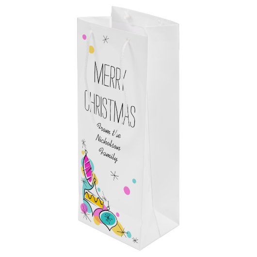 Retro Tree Baubles Corner-kerstwijn Wijn Cadeautas (Achterkant Gekanteld)