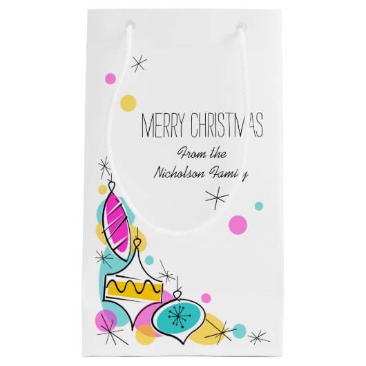 Retro Tree Baubles Corner - kleine kersttekst Klein Cadeauzakje (Voorkant)