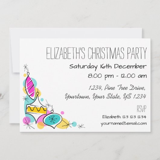 Retro Tree Baubles Corner-uitnodiging Kaart (Achterkant)