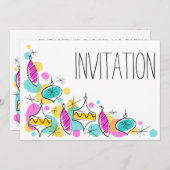 Retro Tree Baubles Corner-uitnodiging Kaart (Voorkant / Achterkant)