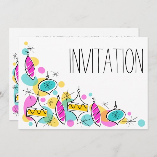 Retro Tree Baubles Corner-uitnodiging Kaart (Voorkant / Achterkant)