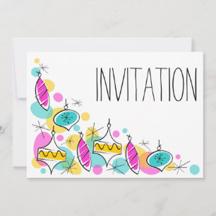 Retro Tree Baubles Corner-uitnodiging Kaart