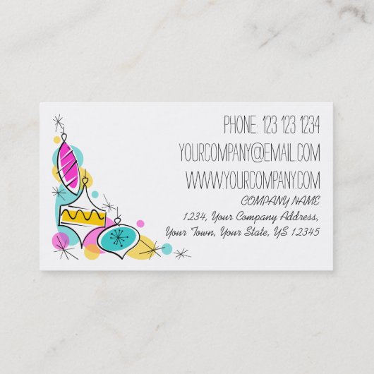 Retro Tree Baubles Corner visitekaartje (Achterkant)