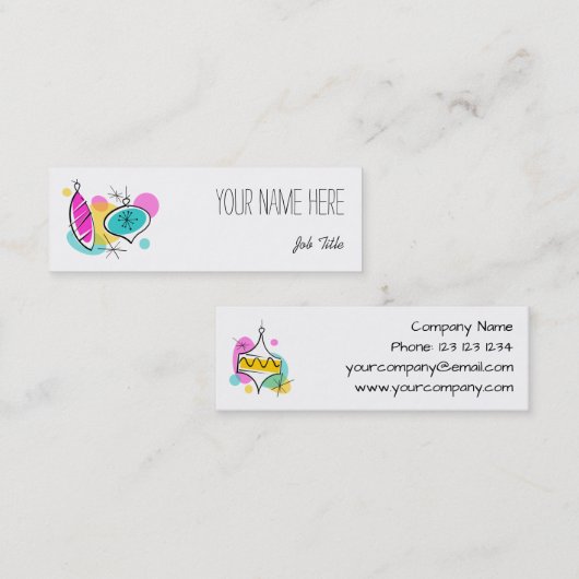 Retro Tree Baubles Groepertekst skinny Mini Visitekaartje (Voorkant / Achterkant)