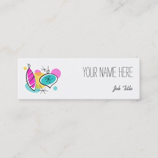 Retro Tree Baubles Groepertekst skinny Mini Visitekaartje (Voorkant)