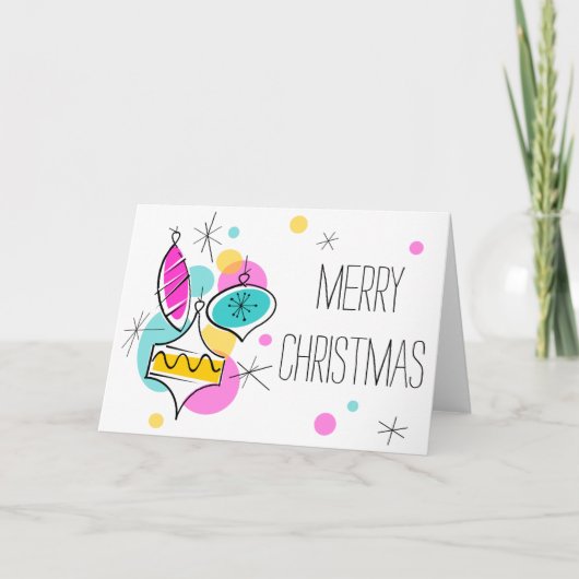 Retro Tree Baubles Group Merry-kerstkaart Feestdagen Kaart (Voorkant)