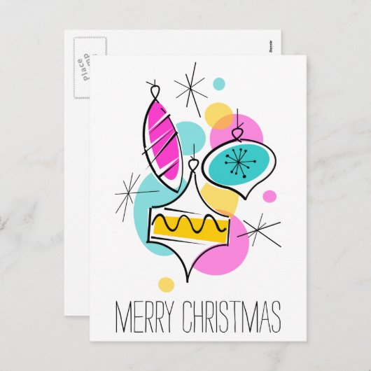 Retro Tree Baubles Group, verticaal Feestdagenkaart (Voorkant / Achterkant)