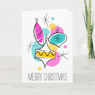 Retro Tree Baubles Group - Verticale kersttekst Feestdagen Kaart
