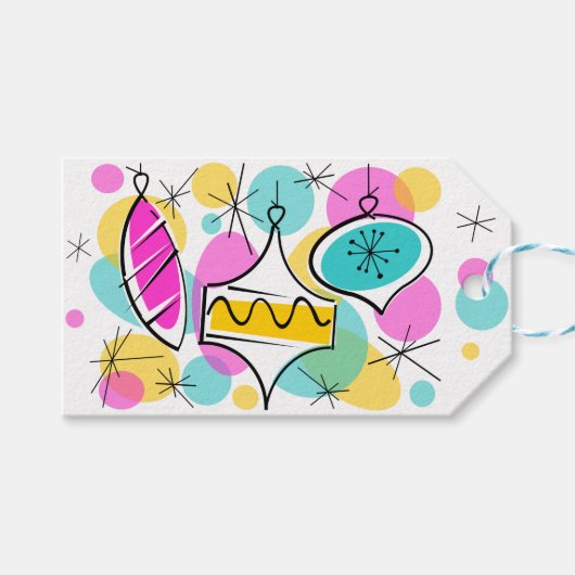 Retro Tree Baubles kerstcadeautjes labels Cadeaulabel (Voorkant (Horizontaal))
