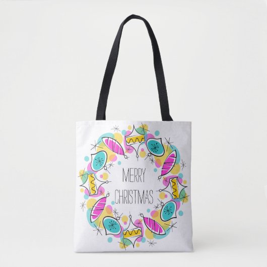 Retro Tree Baubles kerstcanvas tas (Voorkant)