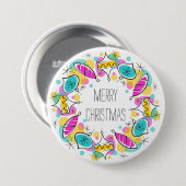 Retro Tree Baubles - Kerstknop Ronde Button 7,6 Cm (Voorkant /achterkant)