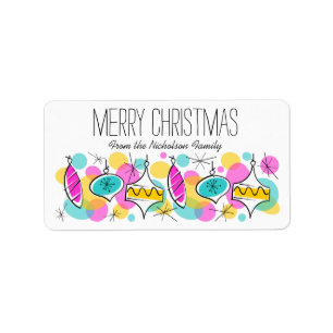 Retro Tree Baubles kerstlabel medium Etiket