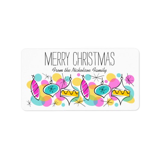 Retro Tree Baubles kerstlabel medium Etiket (Voorkant)