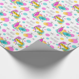 Retro Tree Baubles Merry kerstinpakpapier Cadeaupapier