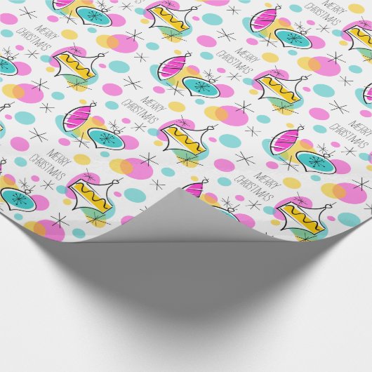 Retro Tree Baubles Merry kerstinpakpapier Cadeaupapier (Hoek)