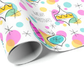 Retro Tree Baubles Merry kerstinpakpapier Cadeaupapier (Rol Hoek)