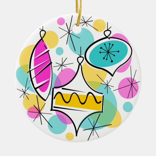 Retro Tree Baubles Merry ornament round (Voorkant)