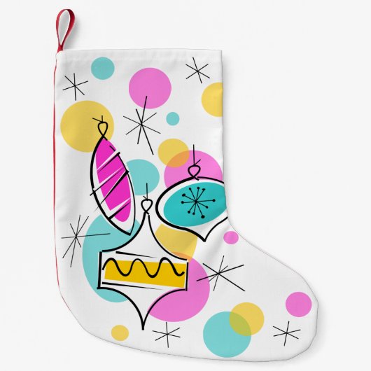 Retro Tree Baubles met rode rug Kleine Kerstsok (Voorkant)