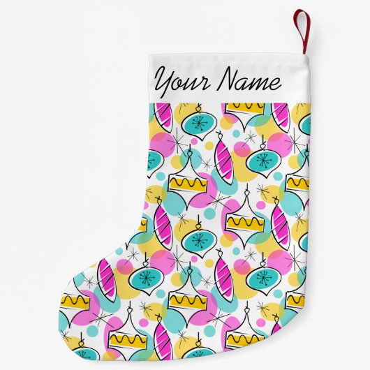 Retro Tree Baubles Multi Name stocking 2 side Kleine Kerstsok (Achterkant)