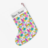 Retro Tree Baubles Multi Name stocking 2 side Kleine Kerstsok (Achterkant (Hangend))