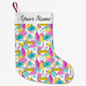 Retro Tree Baubles Multi Name stocking 2 side Kleine Kerstsok (Voorkant)