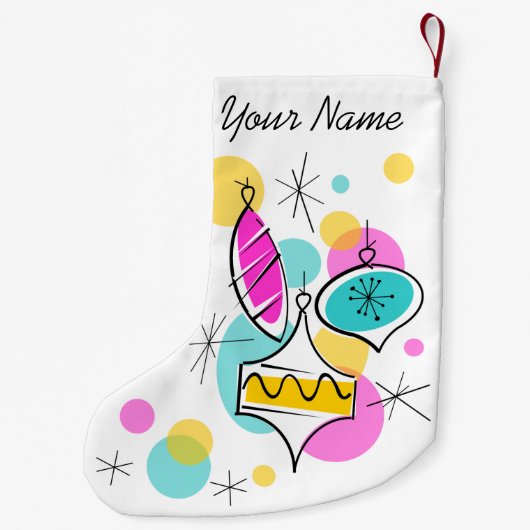 Retro Tree Baubles Naam met twee zijden Kleine Kerstsok (Achterkant)