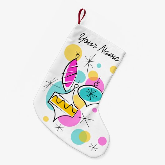 Retro Tree Baubles Naam met twee zijden Kleine Kerstsok (Voorkant (Hangend))