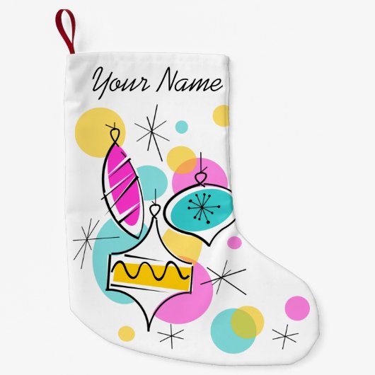 Retro Tree Baubles Naam met twee zijden Kleine Kerstsok (Voorkant)
