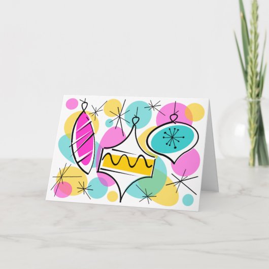 Retro Tree Baubles op tekstkaart Feestdagen Kaart (Voorkant)