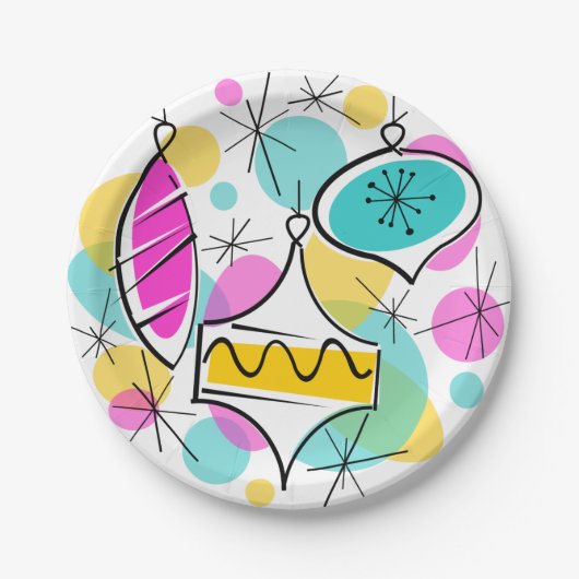 Retro Tree Baubles papieren borden Bordje (Voorkant)