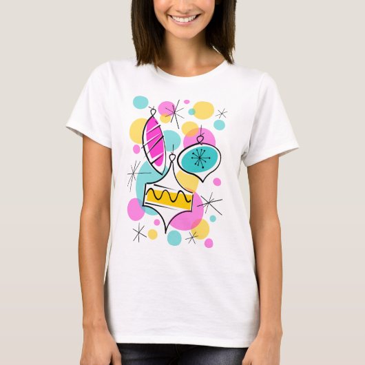 Retro Tree Baubles T-shirt verticaal (Voorkant)