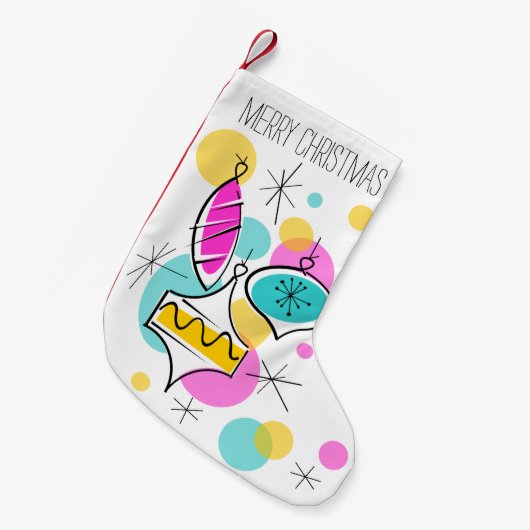 Retro Tree Baubles Tekst rood terug Kleine Kerstsok (Voorkant (Hangend))