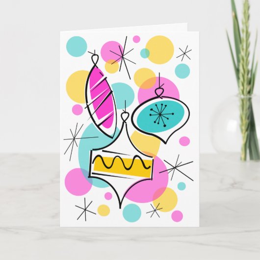 Retro Tree Baubles tekstreetjes verticaal Feestdagen Kaart (Voorkant)