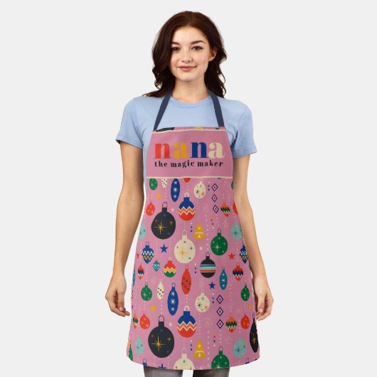 Retro Tree Speelgoed Ornamenten Nana Kerstkeuken Schort (Gedragen)