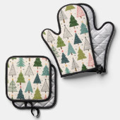 Retro Trees Ovenwant & Pannenlap Set (Voorkant / Achterkant)