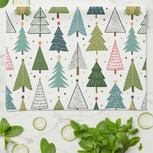 Retro Trees Theedoek (Gevouwen)