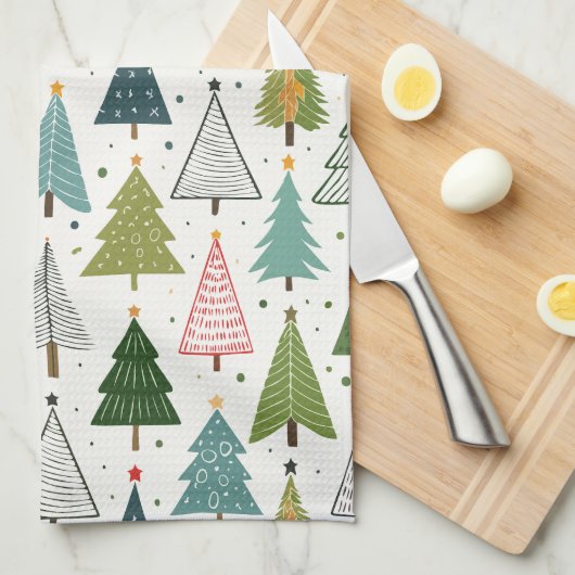 Retro Trees Theedoek (Quarter Fold)