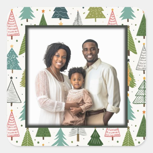 Retro Trees Vierkante Sticker (Voorkant)