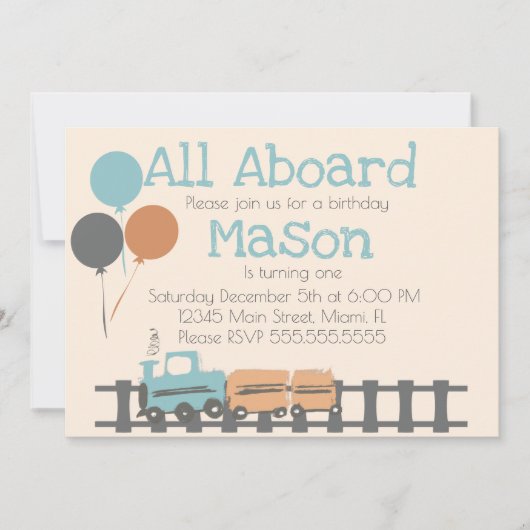 Retro Trein Kinderen Eerste Verjaardagsfeestje Kaart (Voorkant)