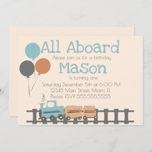 Retro Trein Kinderen Eerste Verjaardagsfeestje Kaart (Voorkant / Achterkant)