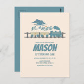 Retro Trein Kinderen Verjaardagsfeestje Aards  Briefkaart (Voorkant / Achterkant)