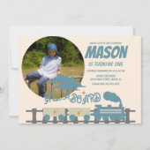 Retro Trein Kinderen Verjaardagsfeestje Aards  Fot Kaart (Voorkant)