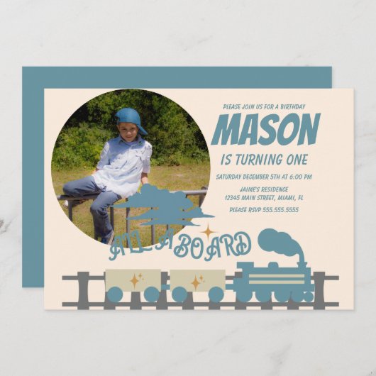 Retro Trein Kinderen Verjaardagsfeestje Aards  Fot Kaart (Voorkant / Achterkant)