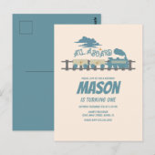 Retro Trein Kinderverjaardagsfeestje Aards  Briefkaart (Voorkant / Achterkant)