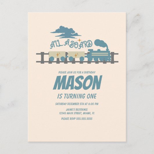 Retro Trein Kinderverjaardagsfeestje Aards  Briefkaart (Voorkant)