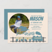 Retro Trein Kinderverjaardagsfeestje Aards  Foto Briefkaart (Voorkant / Achterkant)