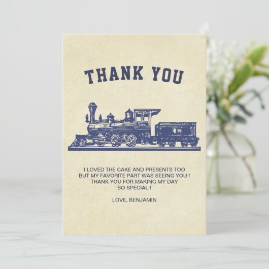 Retro Trein Kinderverjaardagsfeestje Bedankkaart (Staand voorkant)